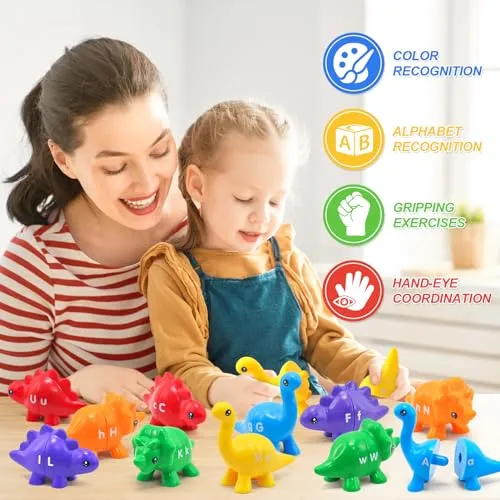 26Pcs Matching Letters Fine Motor Toy, Alphabet Match Game Educational Toys for Toddlers 1-3 Dinosaur Alphabet Learning Toy for Toddler Age 1, 2, 3 Montessori Preschool Educational Toy（New Model）