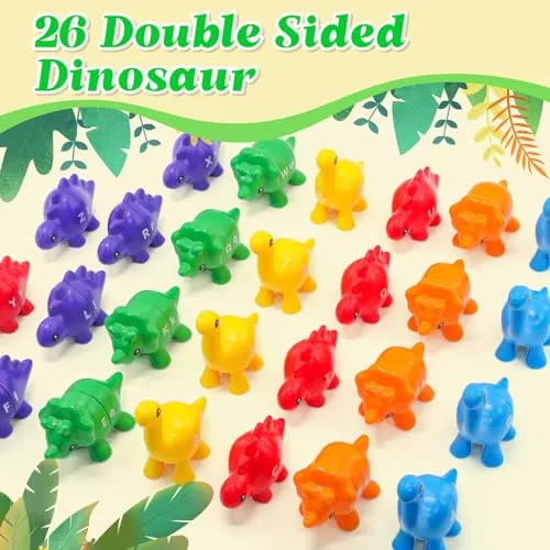 26Pcs Matching Letters Fine Motor Toy, Alphabet Match Game Educational Toys for Toddlers 1-3 Dinosaur Alphabet Learning Toy for Toddler Age 1, 2, 3 Montessori Preschool Educational Toy（New Model）