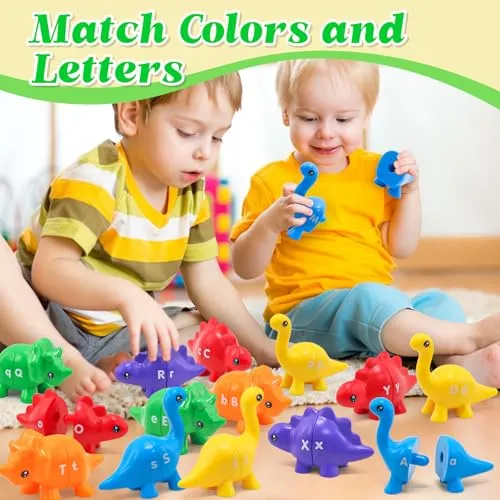 26Pcs Matching Letters Fine Motor Toy, Alphabet Match Game Educational Toys for Toddlers 1-3 Dinosaur Alphabet Learning Toy for Toddler Age 1, 2, 3 Montessori Preschool Educational Toy（New Model）