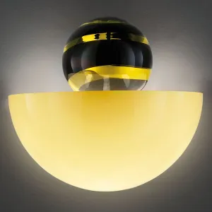 Abaco Amber, Black & Yellow Glass Sphere Wall Light From Venini