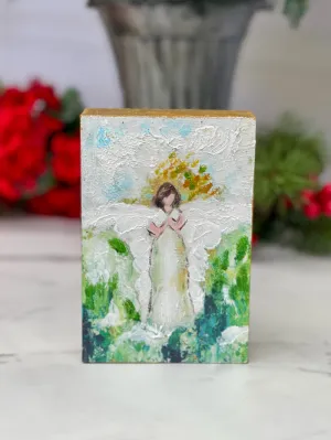 Abstract Angel Hand Painted Block - Green