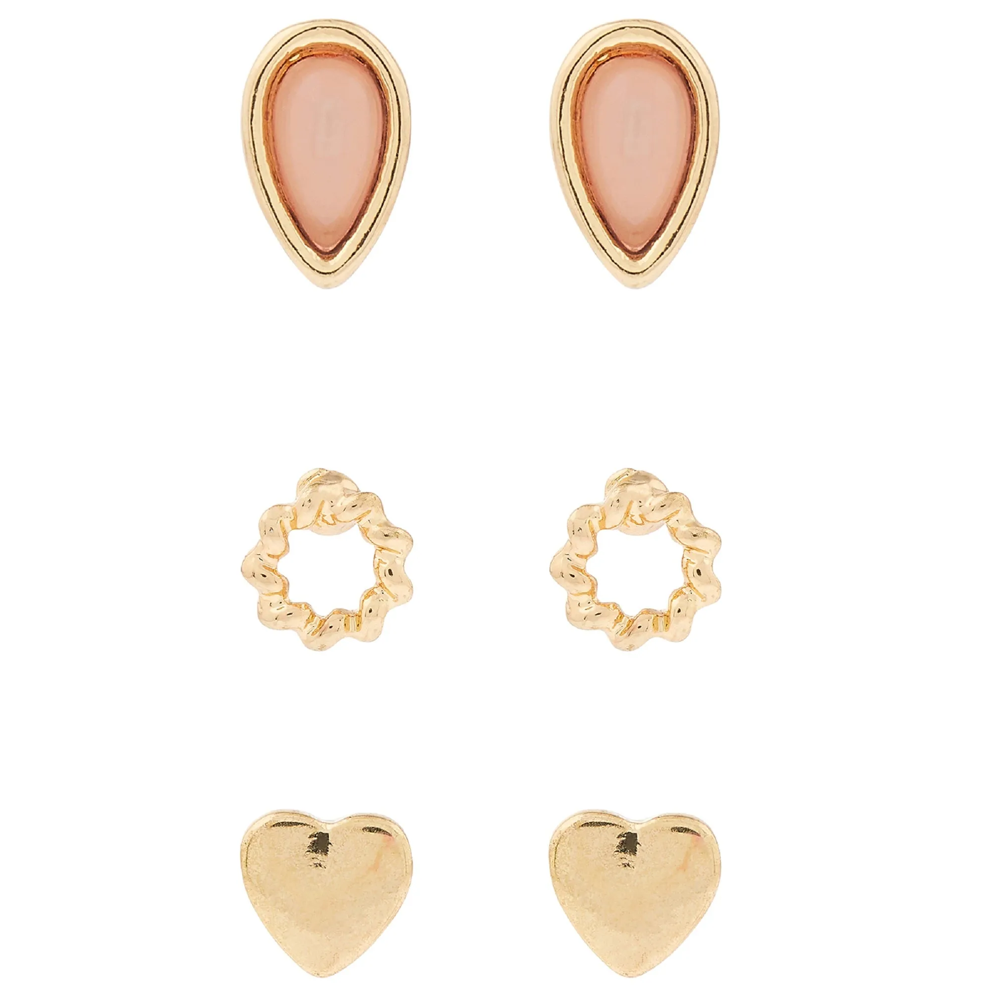 Accessorize London Women's Gold Set Of 3 Heart Teardrop Earring Pack