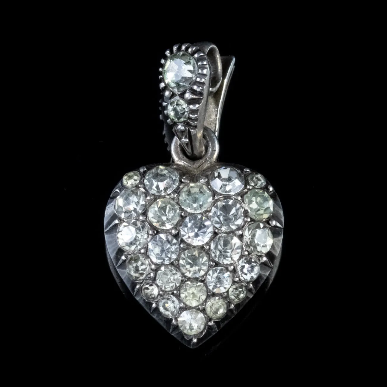 Antique Edwardian Paste Heart Pendant Silver Circa 1910