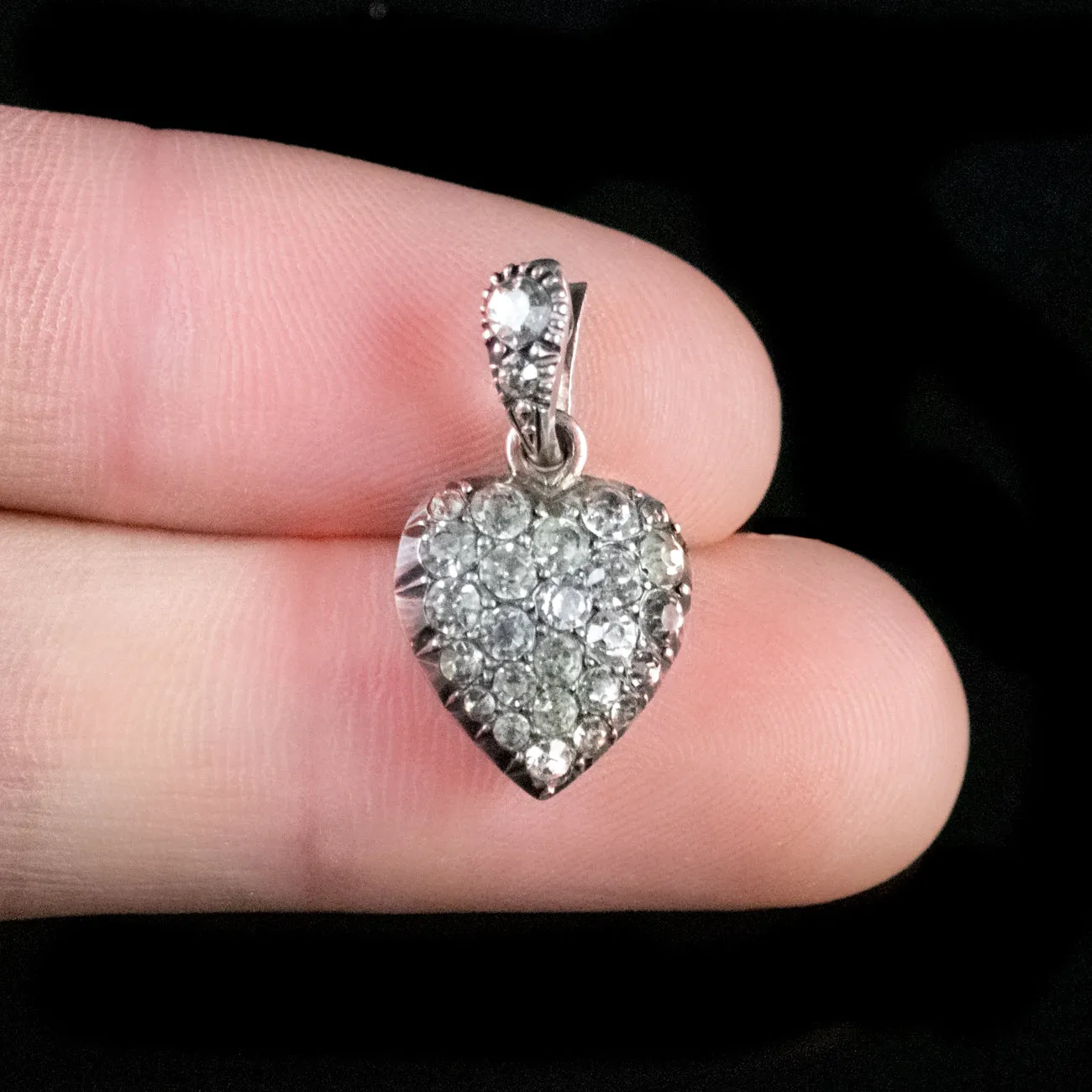 Antique Edwardian Paste Heart Pendant Silver Circa 1910