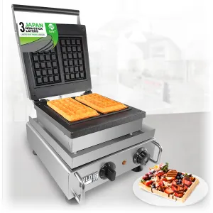 AP-514 Belgian Waffle Maker Thick | Belgian Waffle Iron | Press Type | 2 Square Waffles | Business Use | Stainless Steel | Nonstick