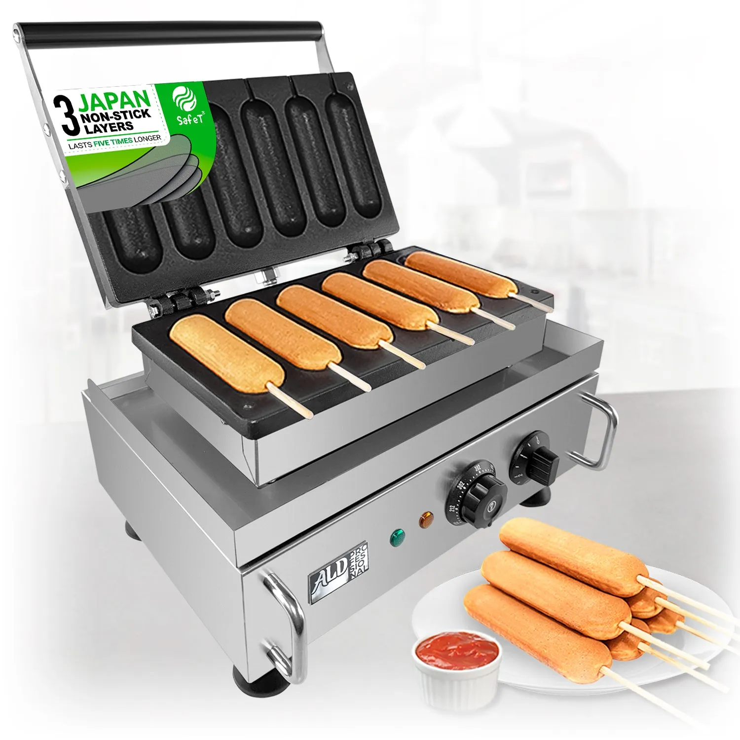 AP-530 Hot Dog Waffle Iron | Commercial | 6 Plain Corn Dog Waffles