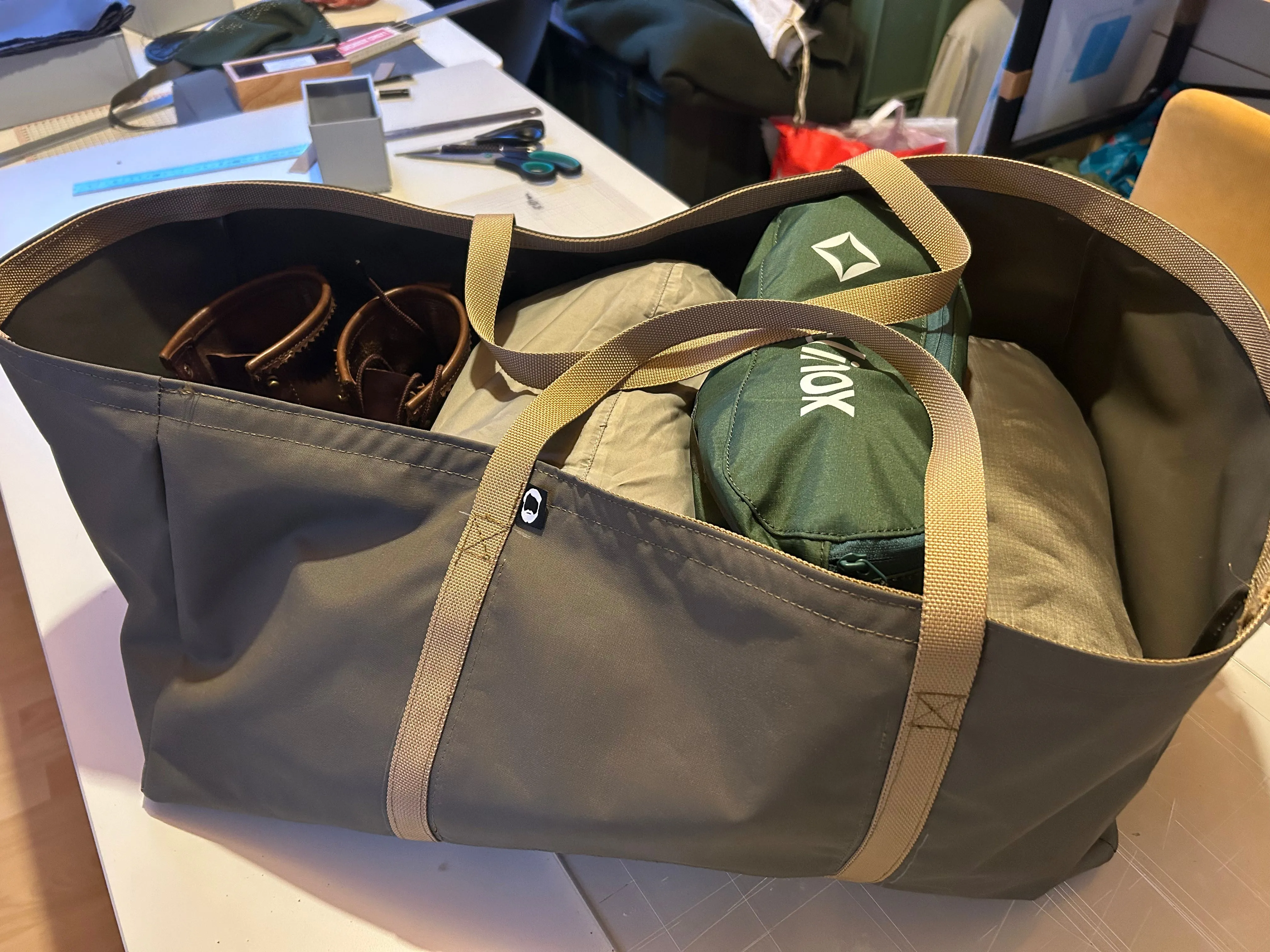 Bag, Open Top Duffle Bag, Ranger Green with Khaki Straps 50 Liters