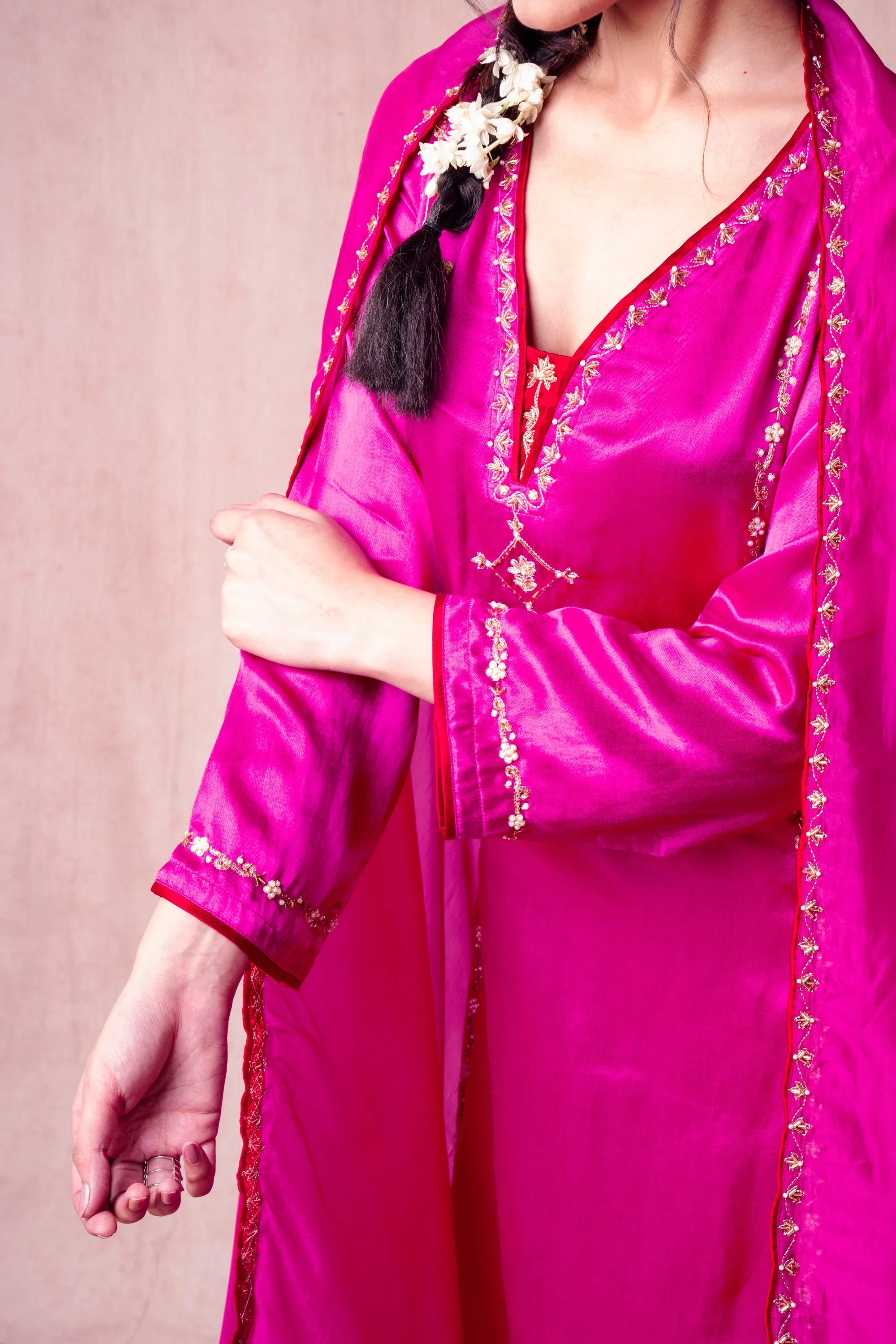 Bhargavi Pink Modal Mashru Suit Set