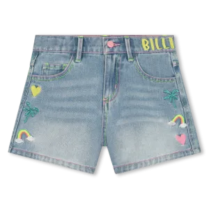 BILLIEBLUSH DENIM EMBROIDERIES ON SIDE DENIM SHORTS