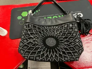 Black and rhinestone sunflower purse