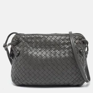 BOTTEGA VENETA Grey Intrecciato Leather Nodini Double Zip Crossbody Bag