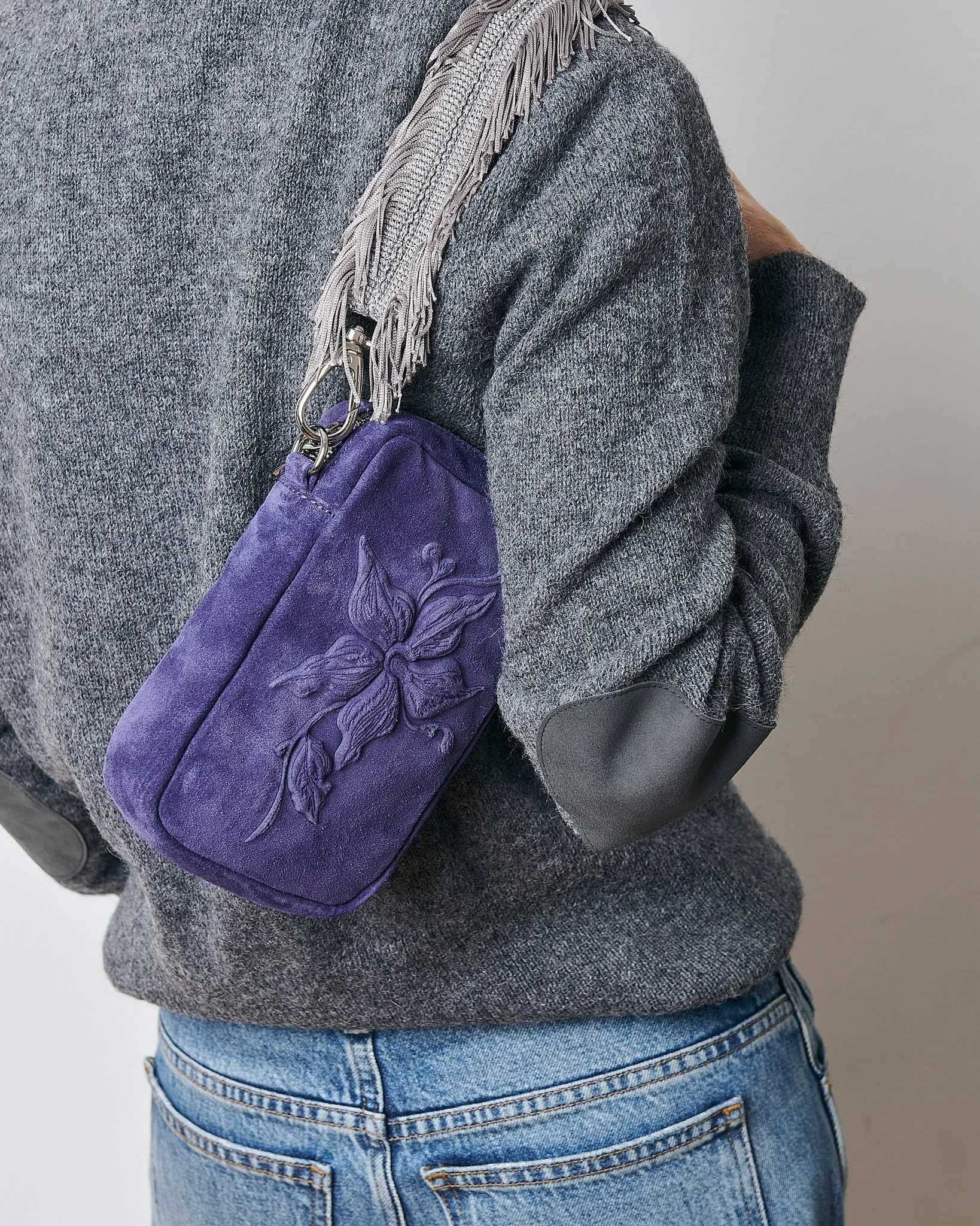 CAMERA BAG -FLOWER SUEDE PLUM