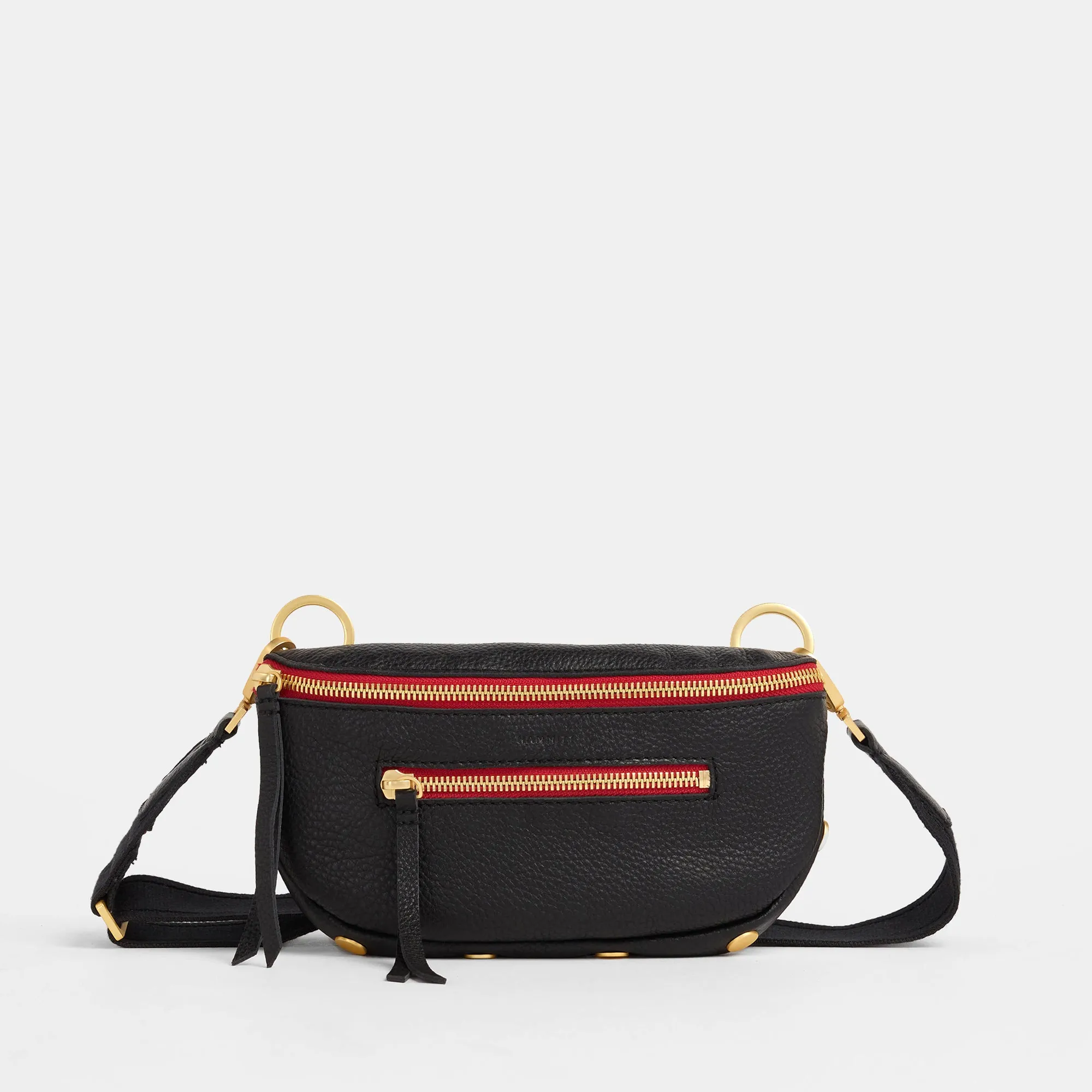 Charles Crossbody | Black/Brushed Gold Red Zip | Sml