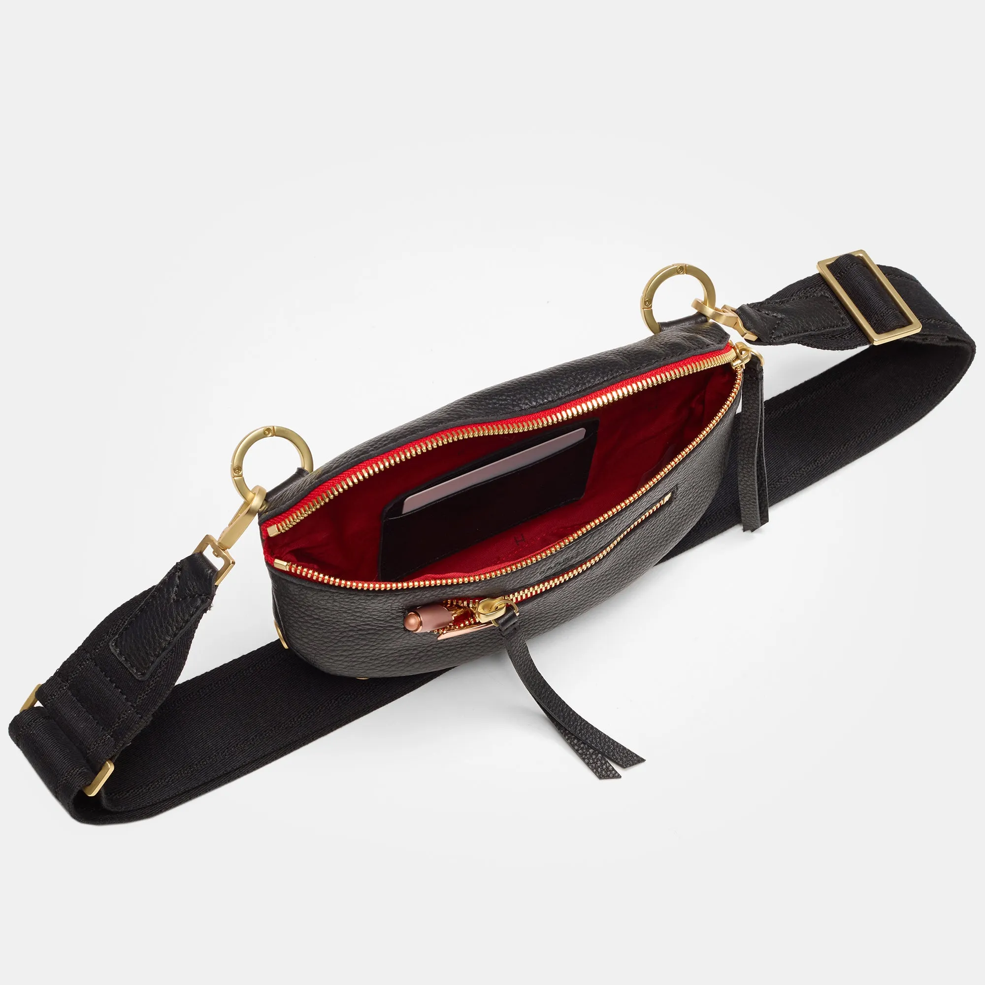 Charles Crossbody | Black/Brushed Gold Red Zip | Sml