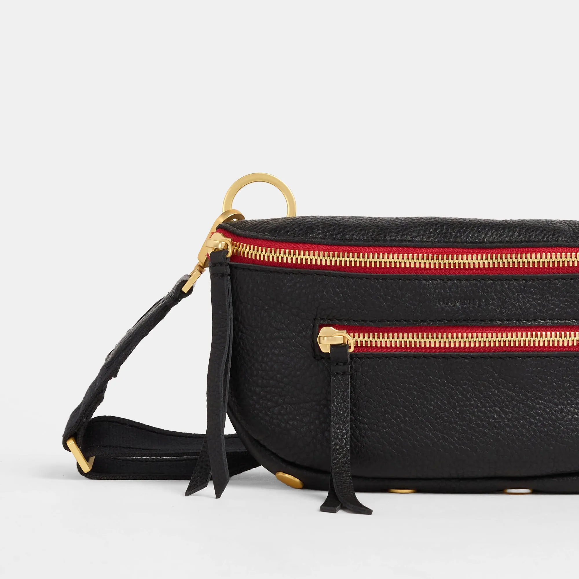 Charles Crossbody | Black/Brushed Gold Red Zip | Sml