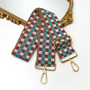 Checkered Adjustable Purse Strap in Brown and Blue