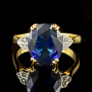 Cz Tanzanite Paste Stone Ring 18Ct Gold On Silver