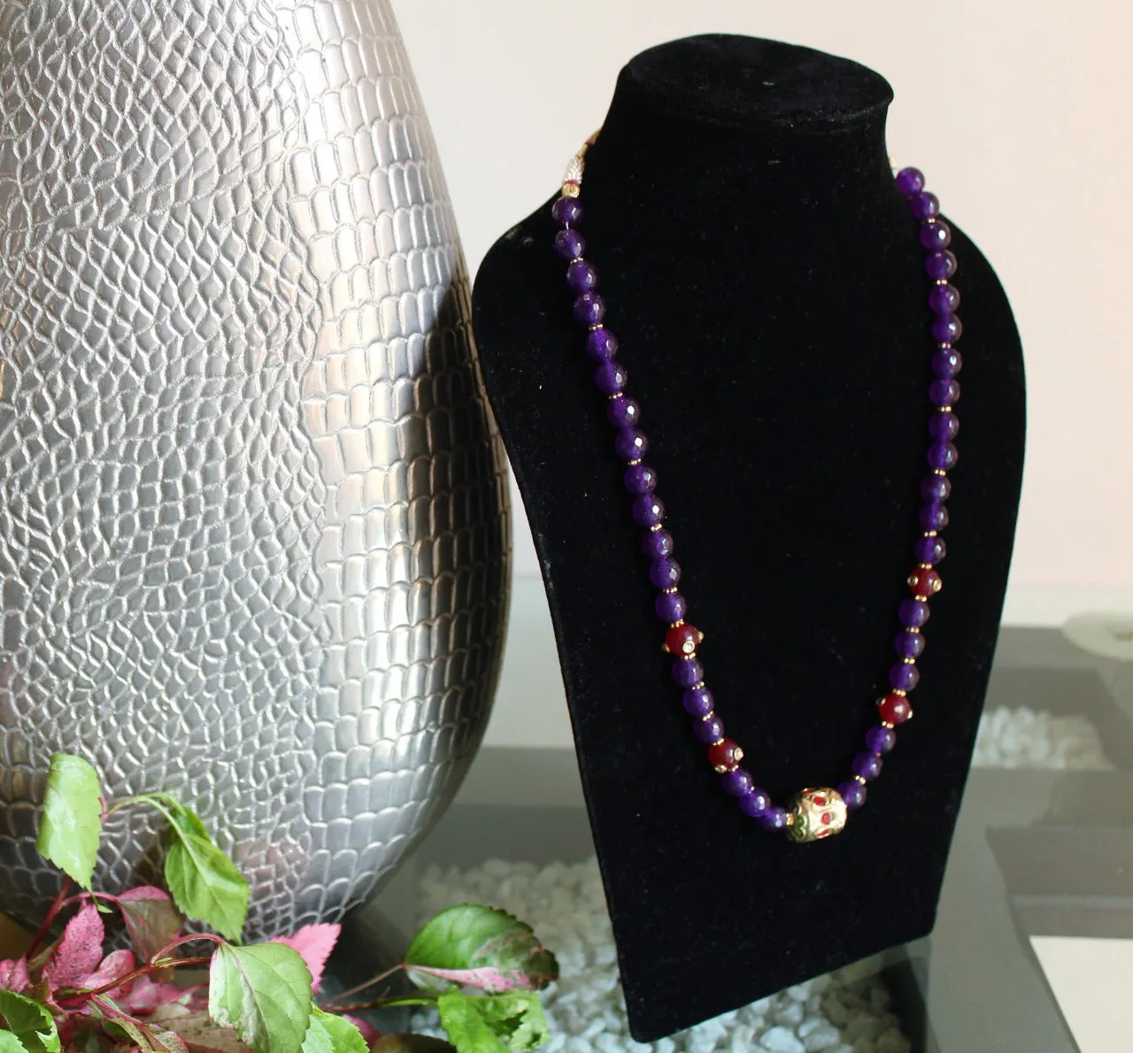 Designer purple kantha beaded Necklace