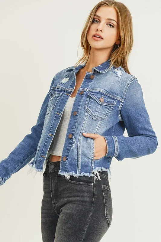 Distressed Vintage Frayed Hem Jacket