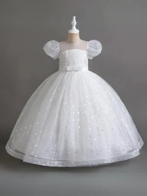 Dressed In Elegance Puff Sleeve Flower Girl Gown