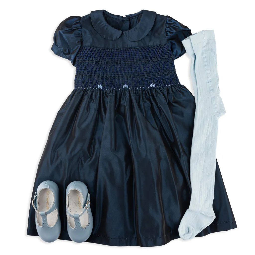 Emily Navy Smocked Taffeta Party Dress