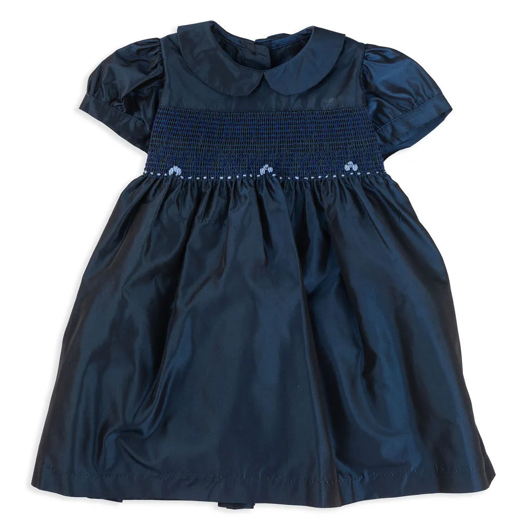 Emily Navy Smocked Taffeta Party Dress