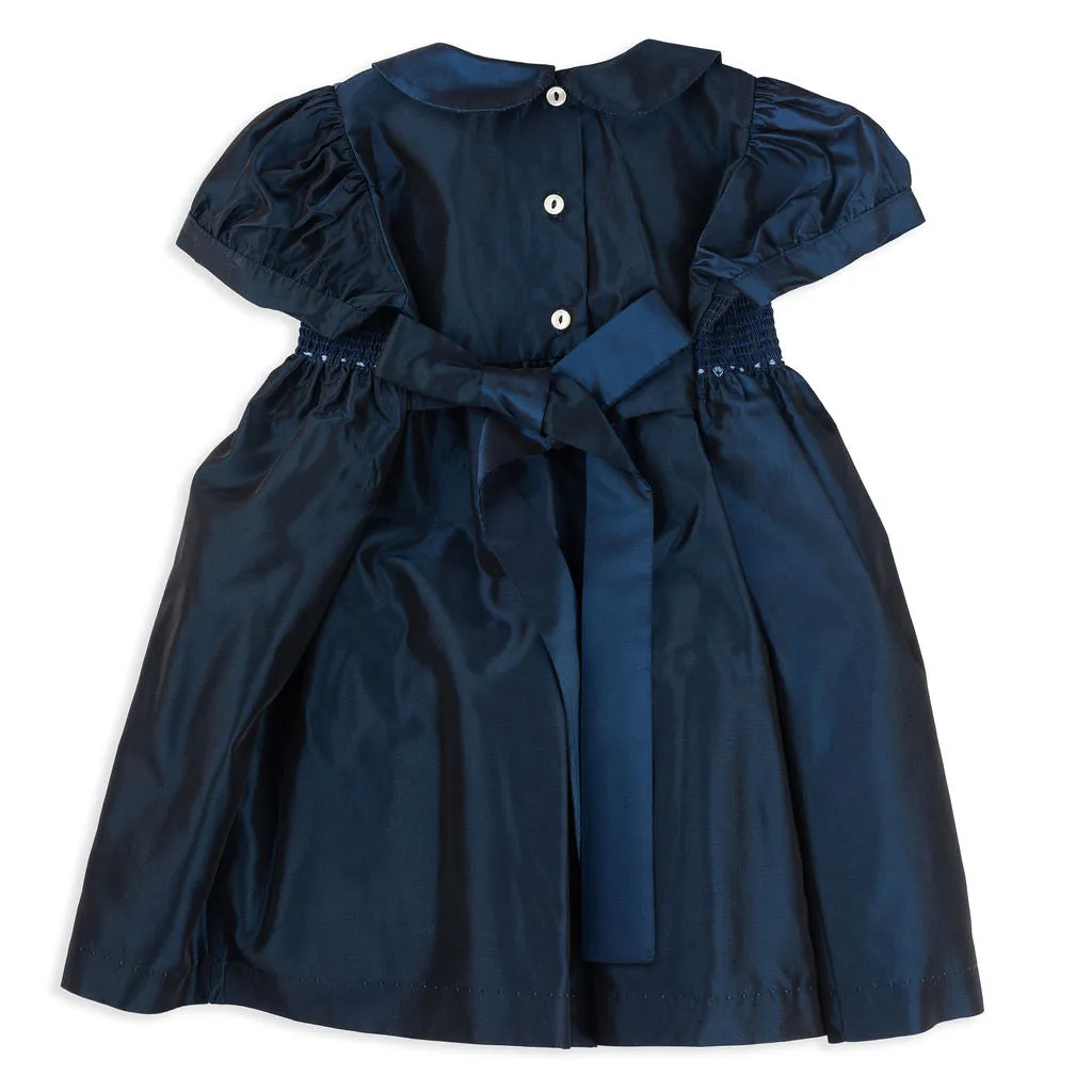 Emily Navy Smocked Taffeta Party Dress