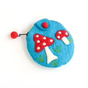 Felt Coin Purse - Mushroom (Cyan)