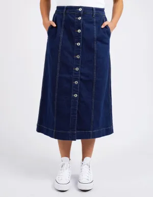 Florence Button Through Skirt Dark Blue Wash