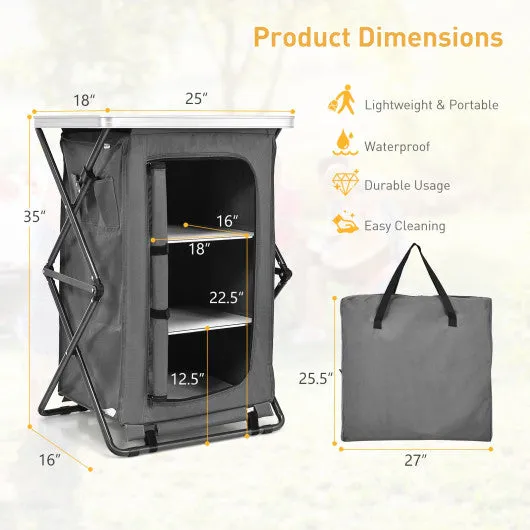 Folding Camping Storage Cabinet with 3 Shelves and Carry Bag-M