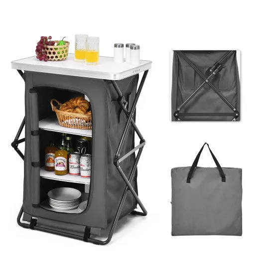 Folding Camping Storage Cabinet with 3 Shelves and Carry Bag-M