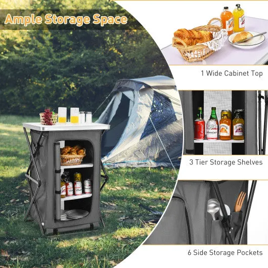 Folding Camping Storage Cabinet with 3 Shelves and Carry Bag-M