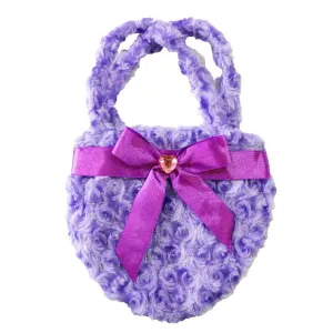 Girls Purple Fuzzy Velvet Sparkle Stone Bow Attached Heart Purse