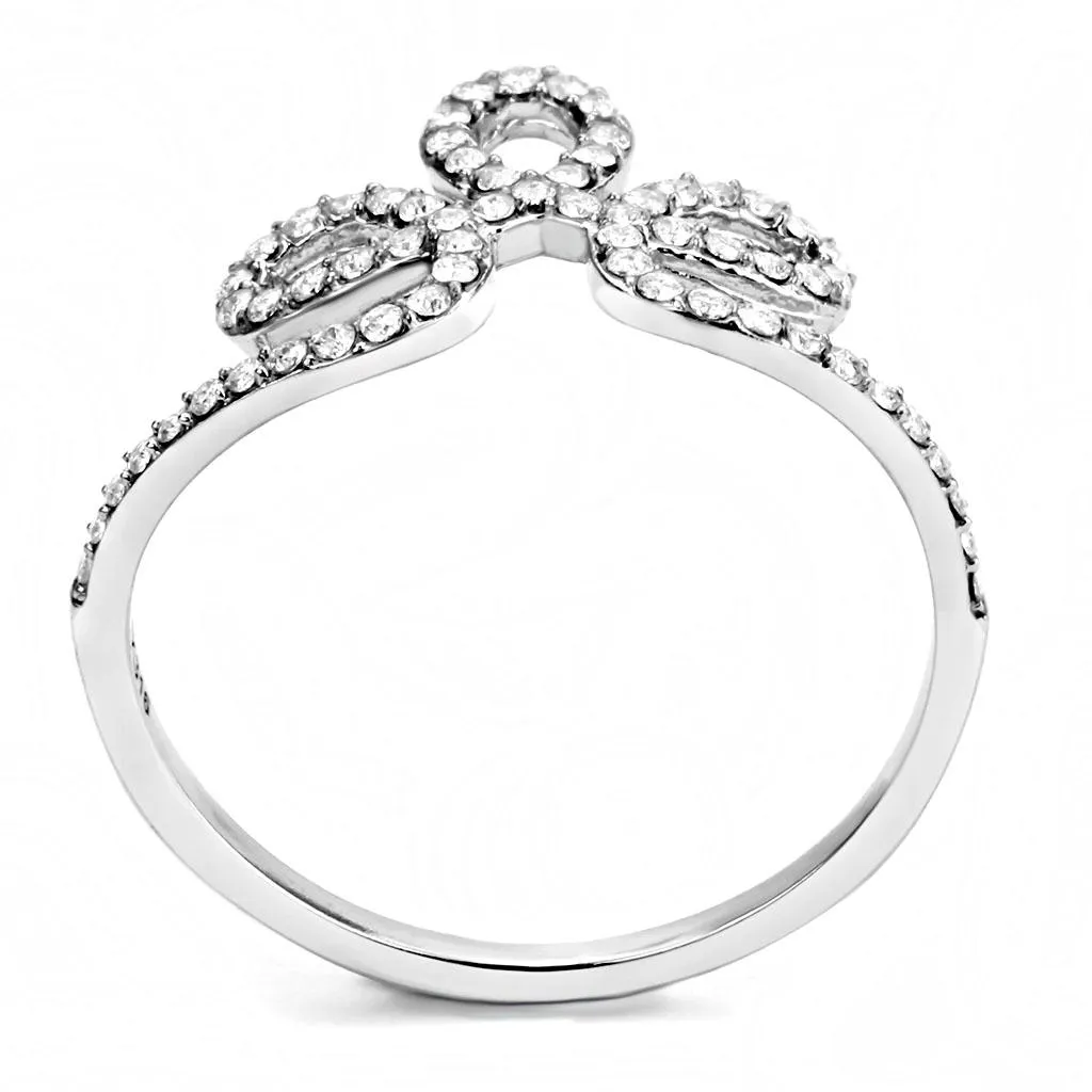 High polished (no plating) Stainless Steel Ring with AAA Grade CZ in Clear for Women Style DA141