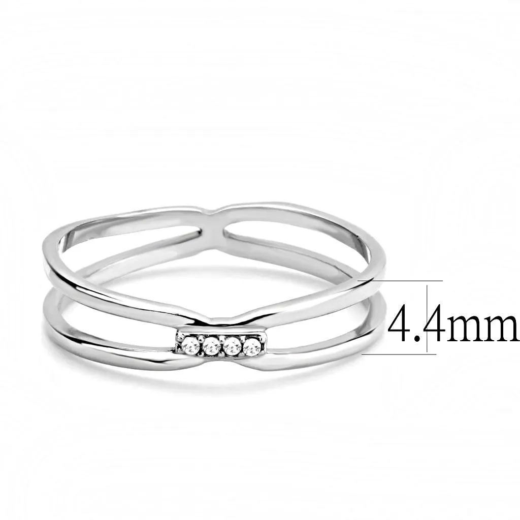 High polished (no plating) Stainless Steel Ring with AAA Grade CZ in Clear for Women Style DA160