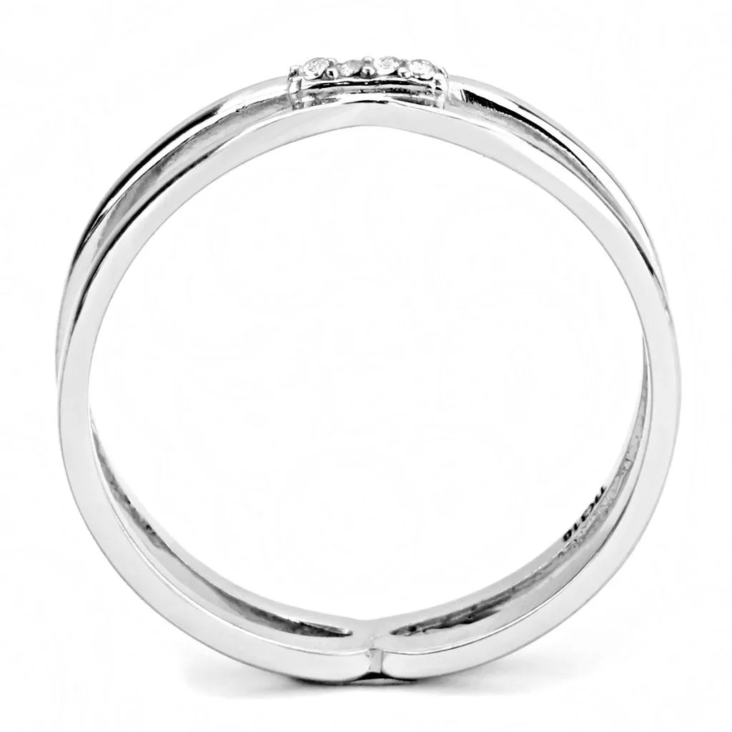 High polished (no plating) Stainless Steel Ring with AAA Grade CZ in Clear for Women Style DA160