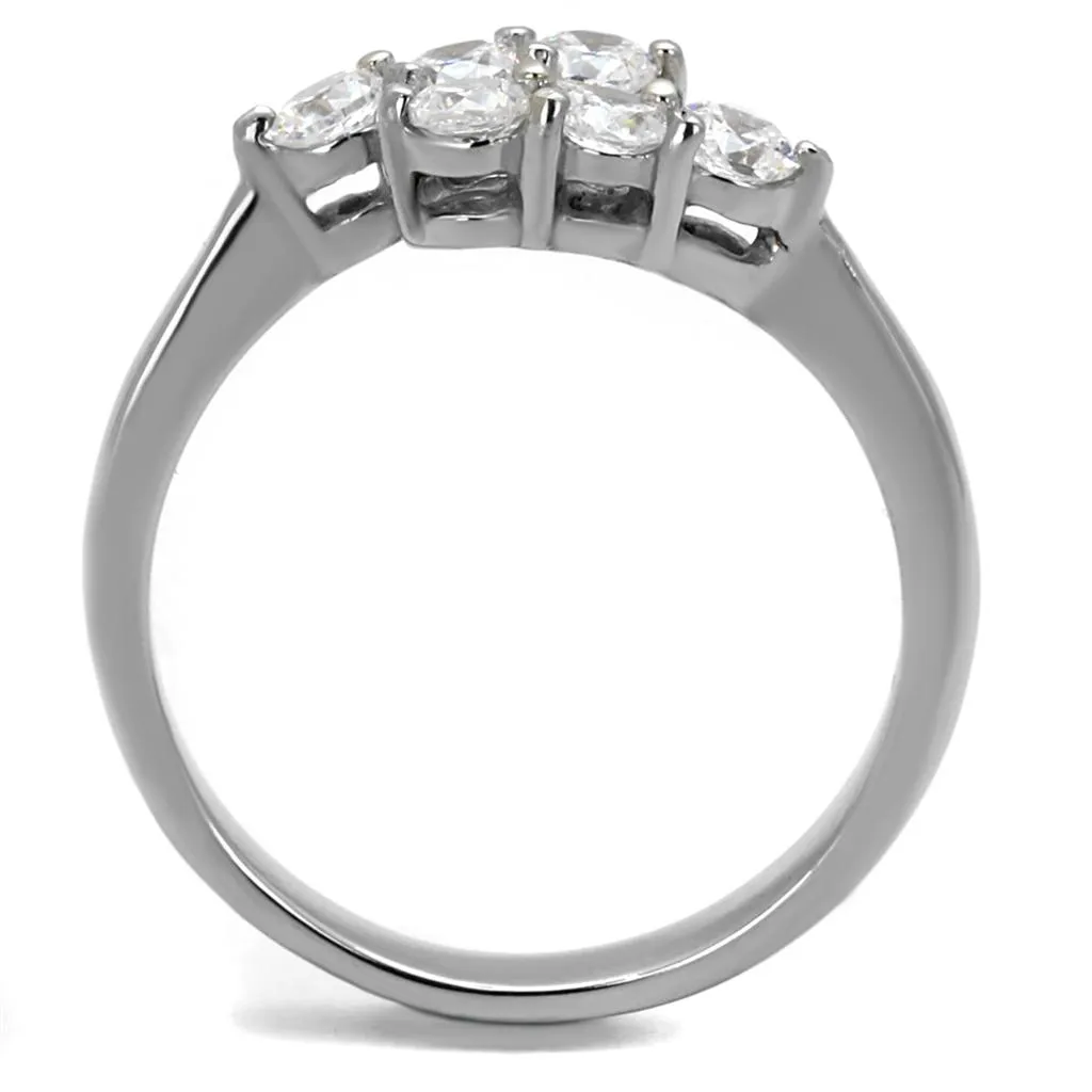 High polished (no plating) Stainless Steel Ring with AAA Grade CZ in Clear for Women Style TK2259