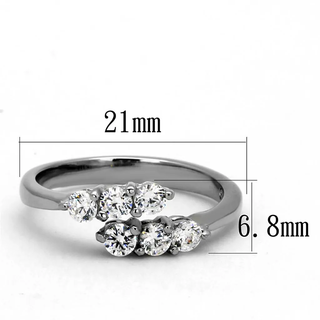 High polished (no plating) Stainless Steel Ring with AAA Grade CZ in Clear for Women Style TK2259