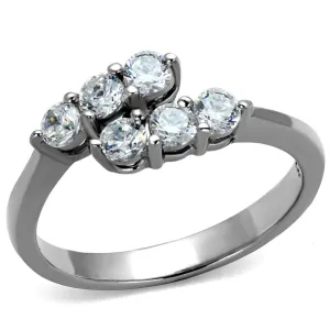 High polished (no plating) Stainless Steel Ring with AAA Grade CZ in Clear for Women Style TK2259