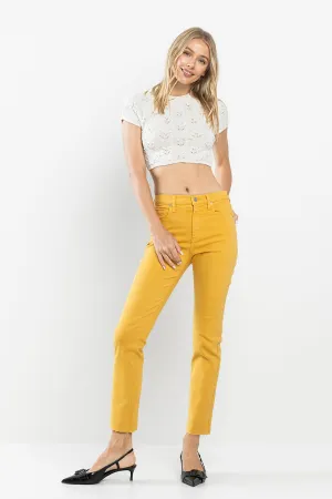 HIGH RISE SLIM STRAIGHT JEANS IN INKA GOLD WITH RAW CUT HEM  / SP-P11972IG