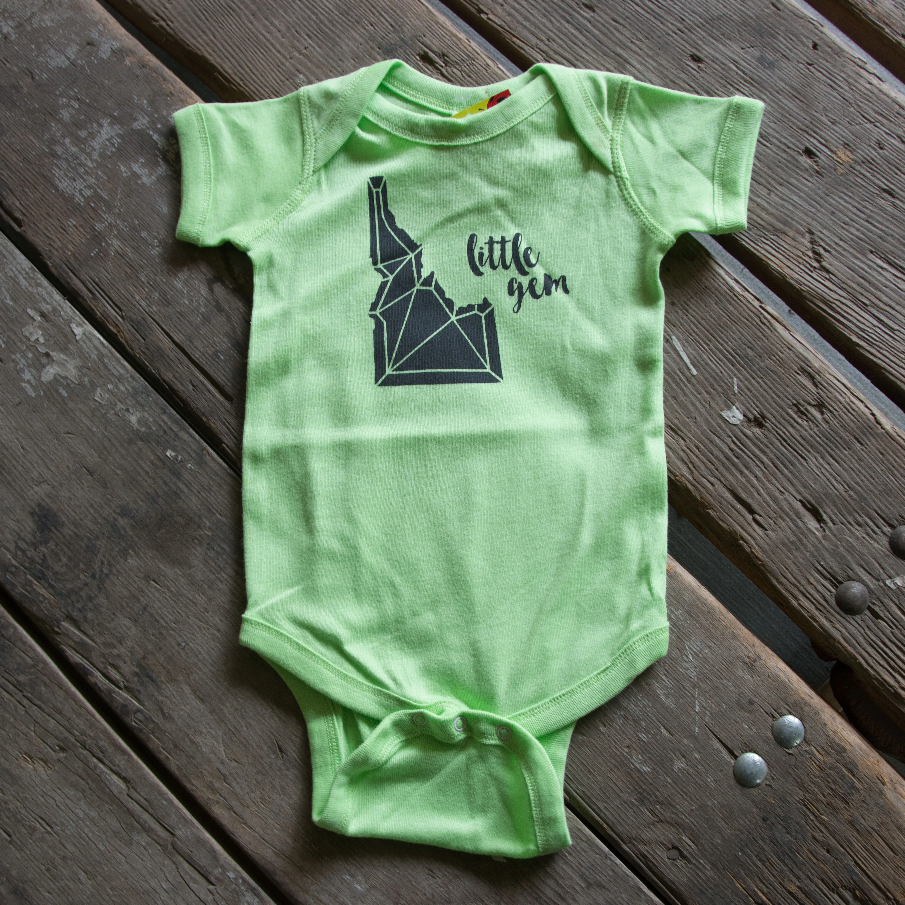 Idaho Gem Onesie, eco-friendly waterbased inks