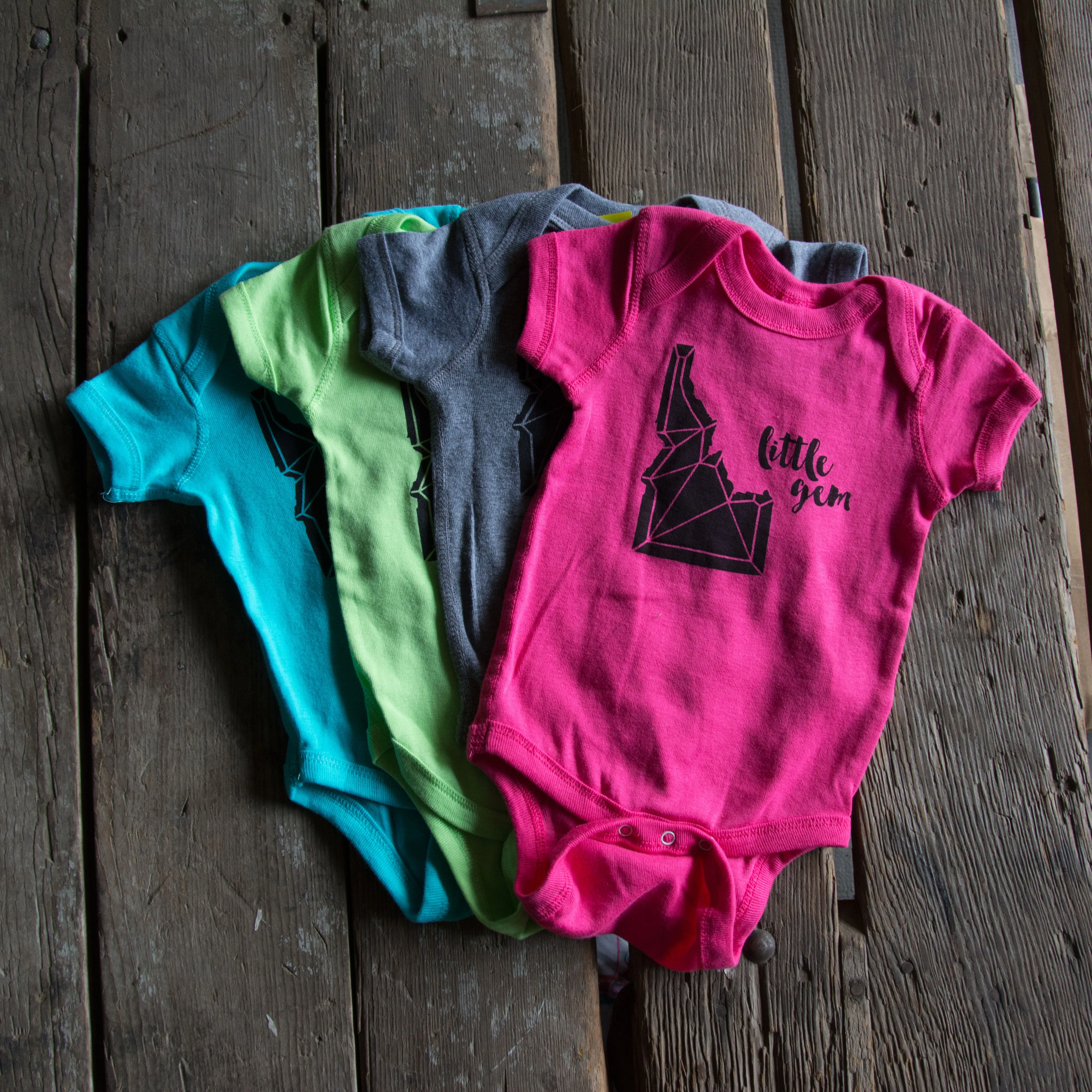 Idaho Gem Onesie, eco-friendly waterbased inks