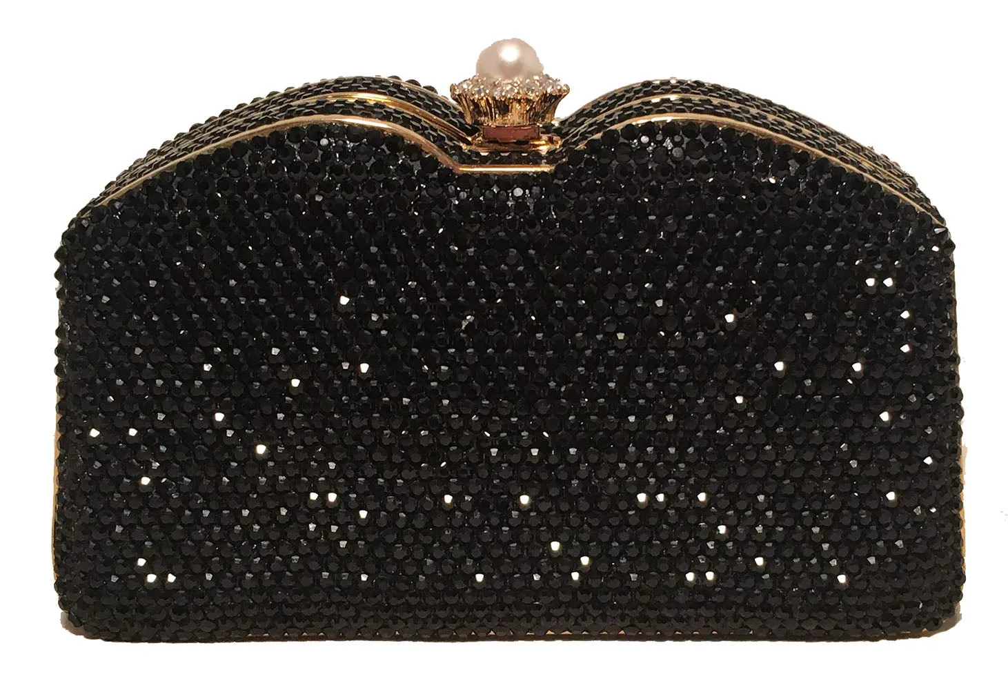 Judith Leiber Black Swarovski Crystal Minaudiere Evening Bag Clutch