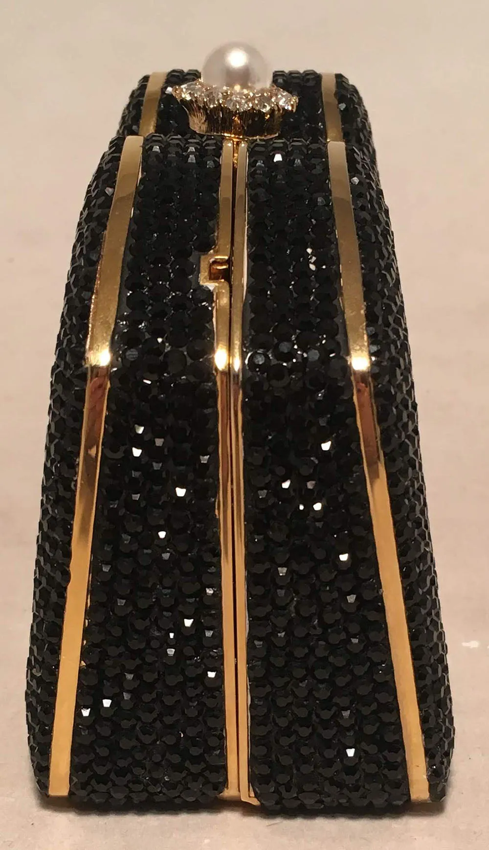 Judith Leiber Black Swarovski Crystal Minaudiere Evening Bag Clutch