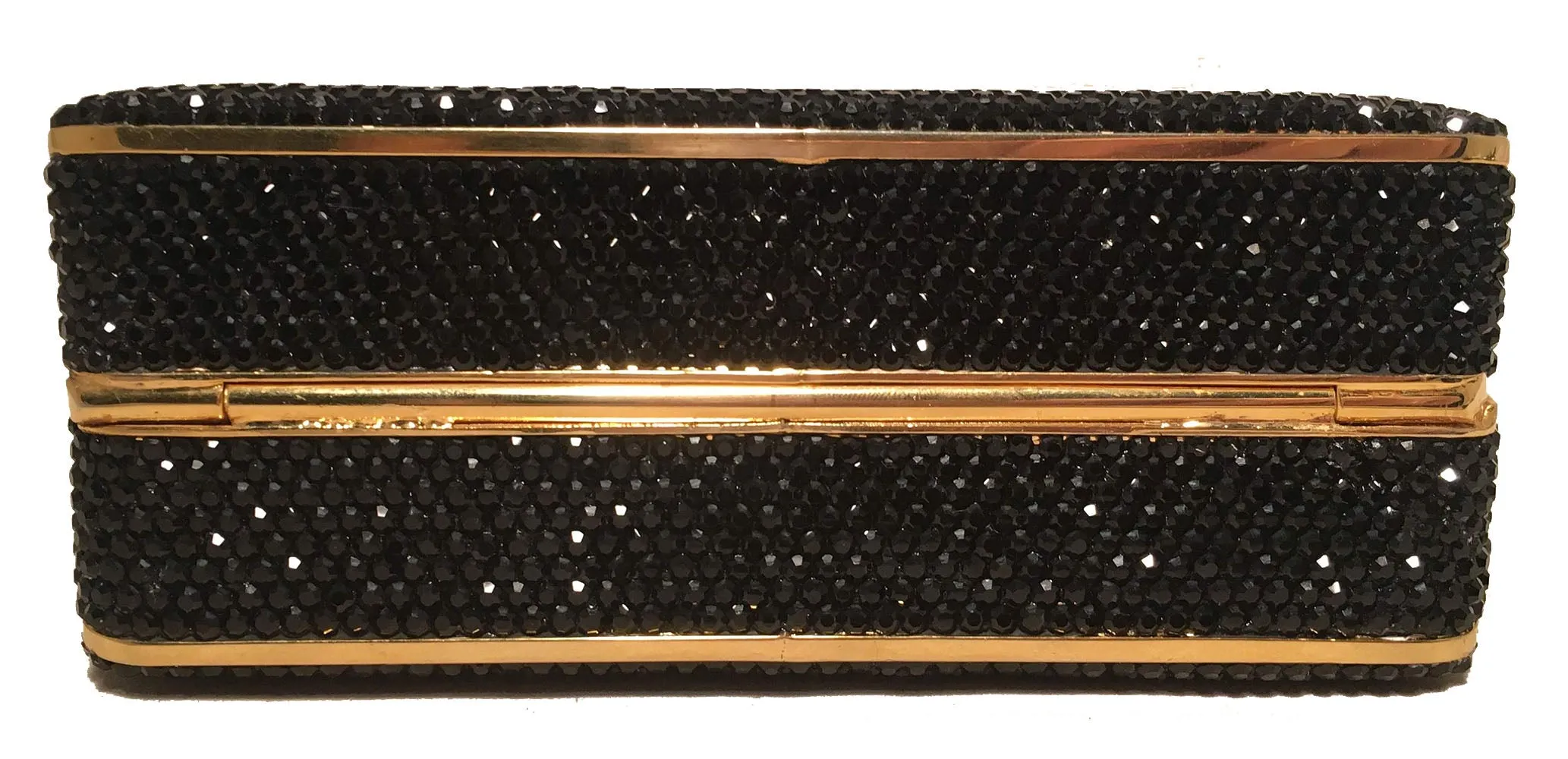 Judith Leiber Black Swarovski Crystal Minaudiere Evening Bag Clutch