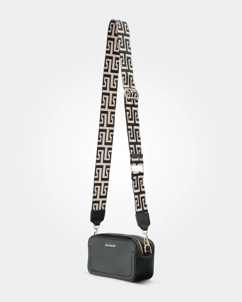 Maddie Double Zip Camera Crossbody Bag   Graphic Bag Strap