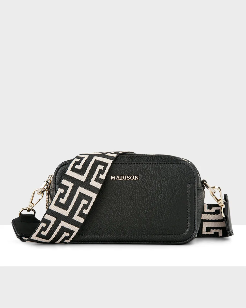 Maddie Double Zip Camera Crossbody Bag   Graphic Bag Strap