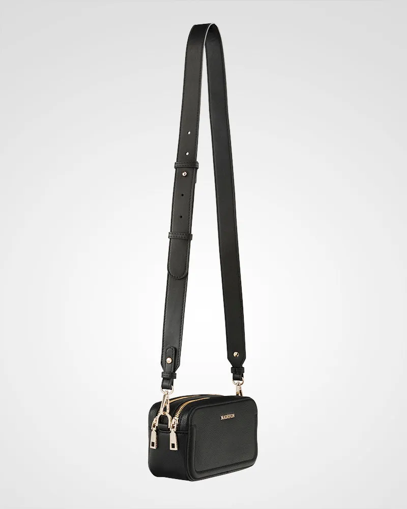 Maddie Double Zip Camera Crossbody Bag   Graphic Bag Strap