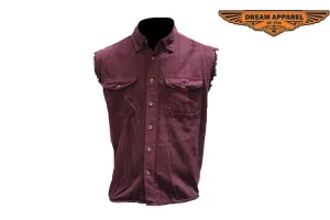 Mens Denim Burgundy Sleeveless