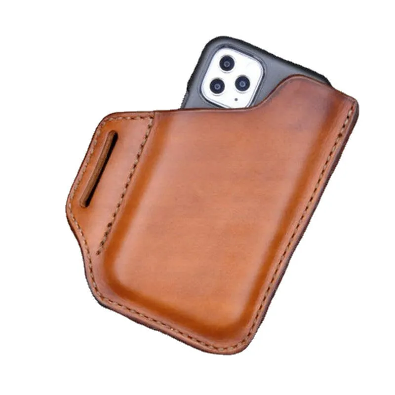 Men's Genuine Leather Convenient Solid Color 6.3inch Phone Case Wallet Belt Bag Waist Bag